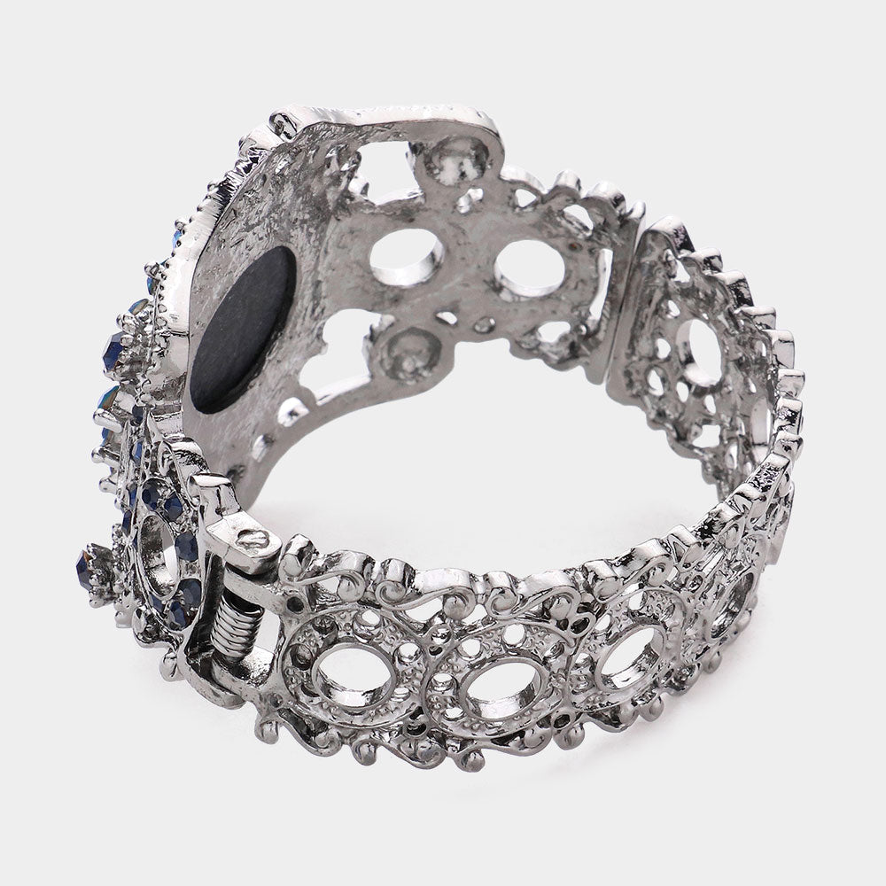 iLLASPARKZ Cameo Centered Stone Trimmed Metal Hinged Bracelet