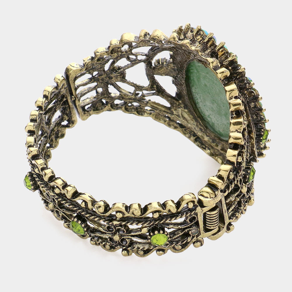 iLLASPARKZ Cameo Centered Stone Trimmed Metal Hinged Bracelet