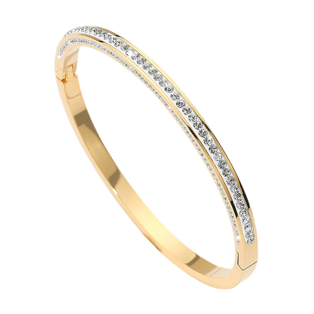 iLLASPARKZ Stainless Steel Stone Paved Hinged Bangle Bracelet