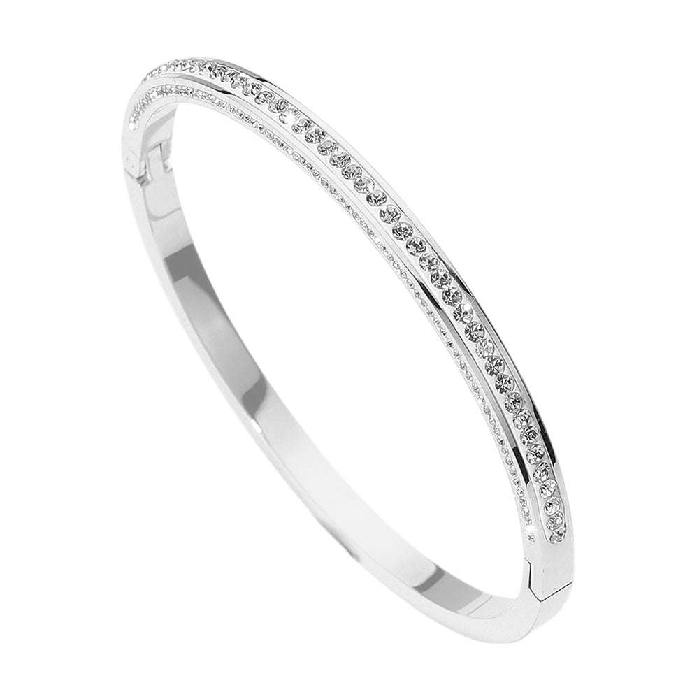 iLLASPARKZ Stainless Steel Stone Paved Hinged Bangle Bracelet