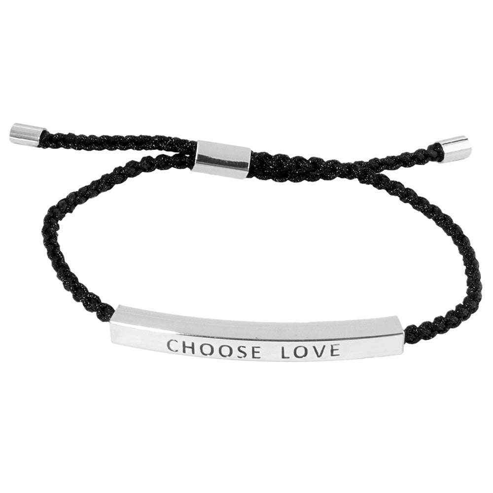 iLLASPARKZ White Gold Dipped CHOOSE LOVE Message Bar Pointed Rope Adjustable Cinch Pull Tie Bracelet