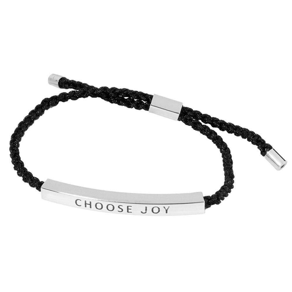 iLLASPARKZ White Gold Dipped CHOOSE JOY Message Bar Pointed Rope Adjustable Cinch Pull Tie Bracelet