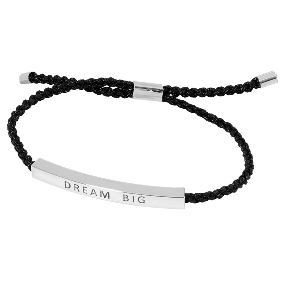 iLLASPARKZ White Gold Dipped DREAM BIG Message Bar Pointed Rope Adjustable Cinch Pull Tie Bracelet
