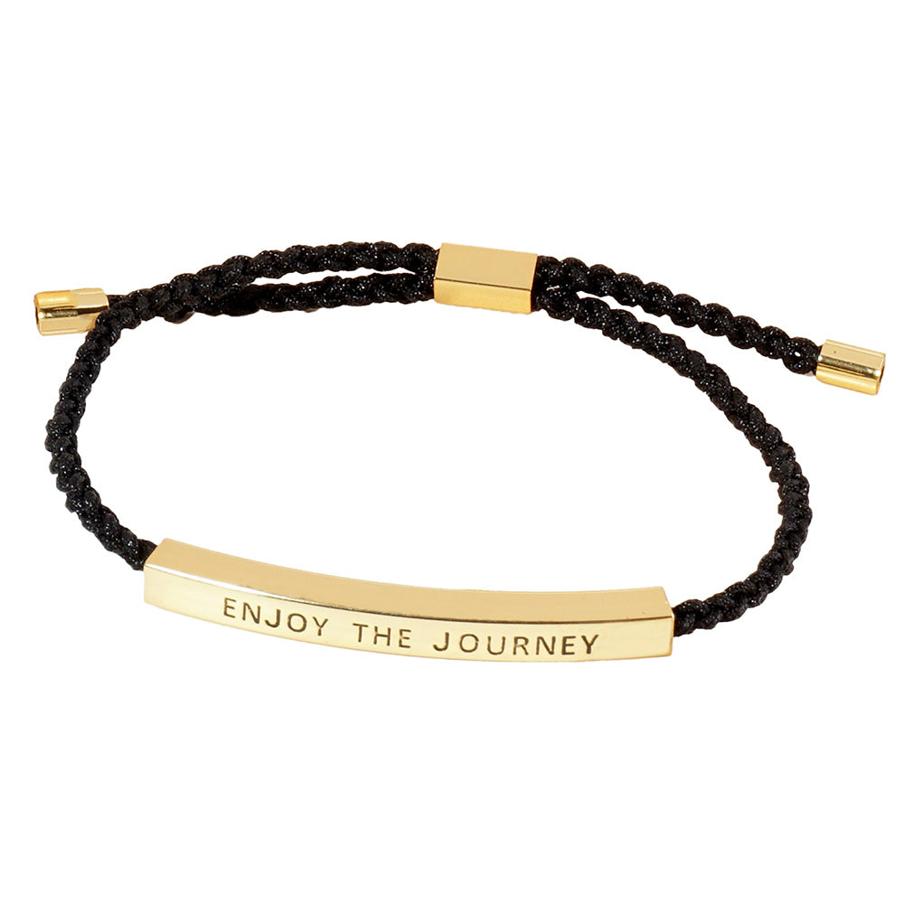 iLLASPARKZ Gold Dipped ENJOY THE JOURNEY Message Bar Pointed Rope Adjustable Cinch Pull Tie Bracelet