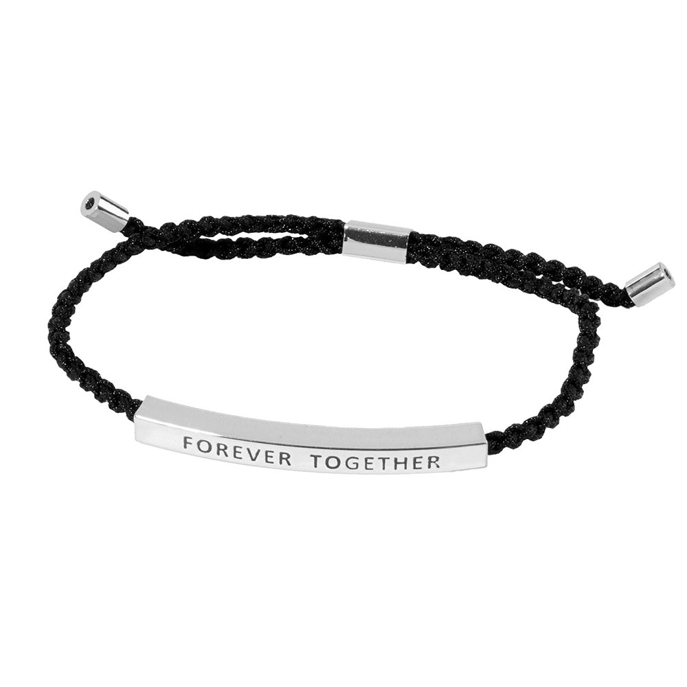 iLLASPARKZ White Gold Dipped FOREVER TOGETHER Message Bar Pointed Rope Adjustable Cinch Pull Tie Bracelet
