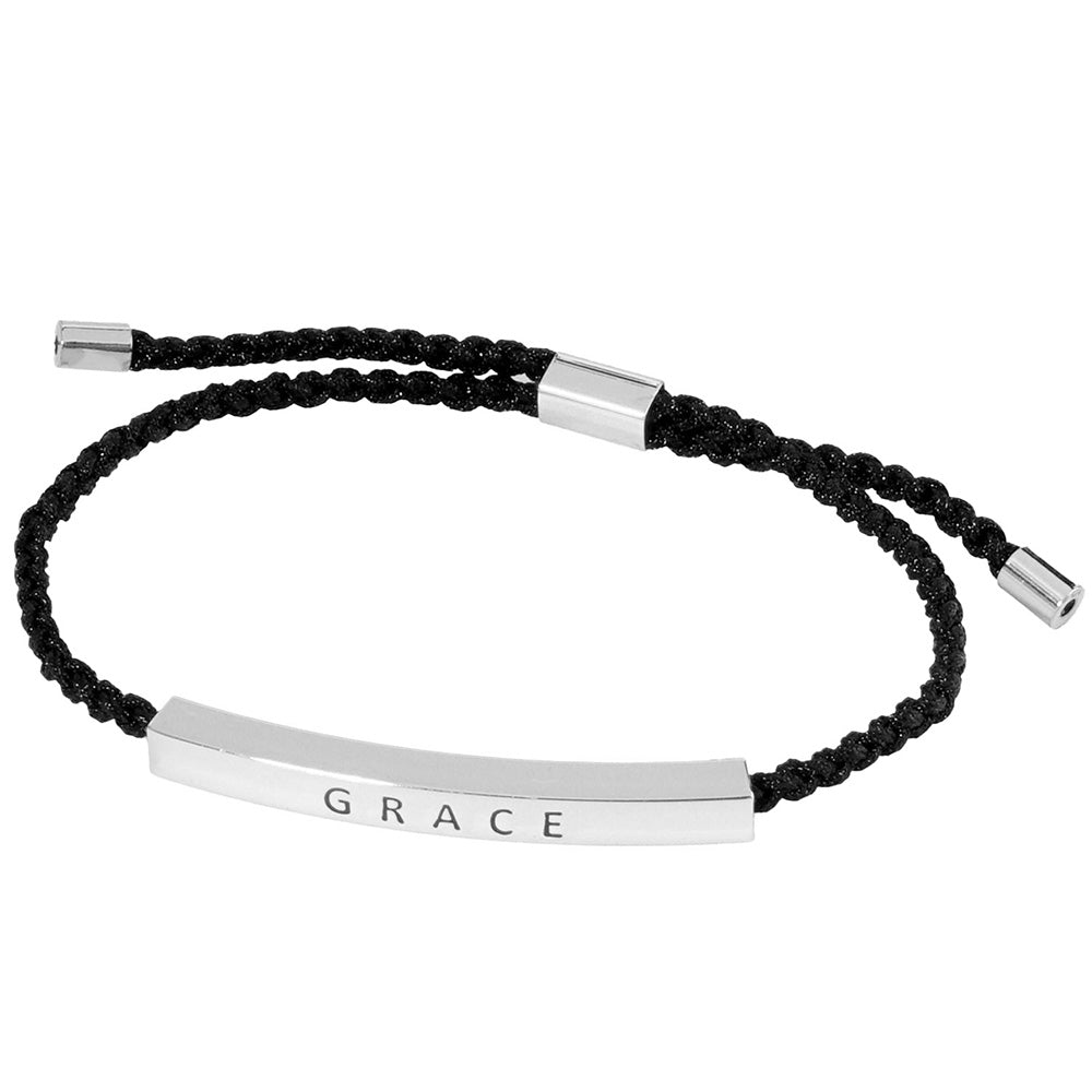 iLLASPARKZ White Gold Dipped GRACE Message Bar Pointed Rope Adjustable Cinch Pull Tie Bracelet