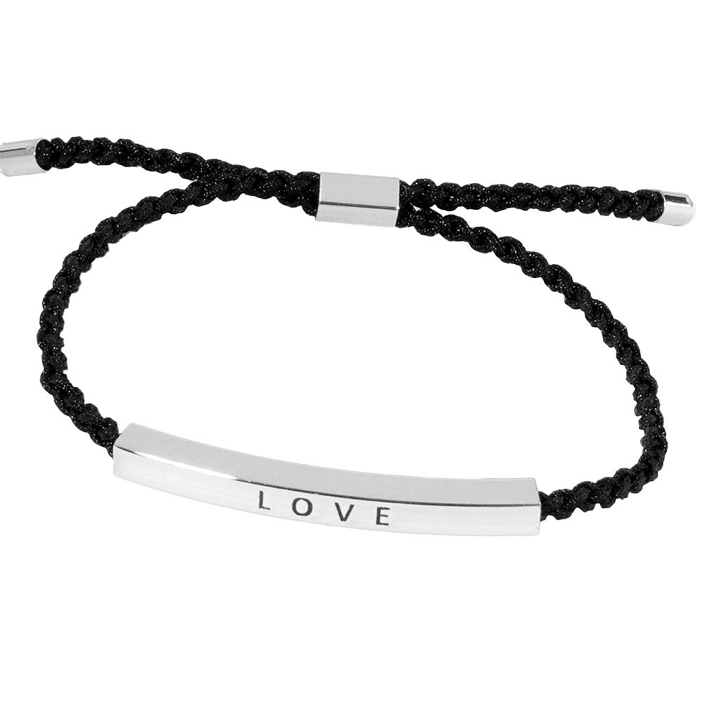 iLLASPARKZ White Gold Dipped LOVE Message Bar Pointed Rope Adjustable Cinch Pull Tie Bracelet