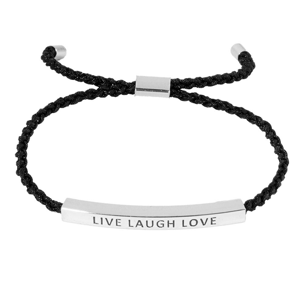 iLLASPARKZ White Gold Dipped LIVE LAUGH LOVE Message Bar Pointed Rope Adjustable Bracelet