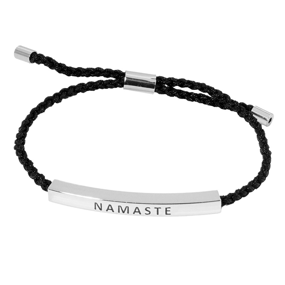 iLLASPARKZ White Gold Dipped NAMASTE Message Bar Pointed Rope Adjustable Bracelet