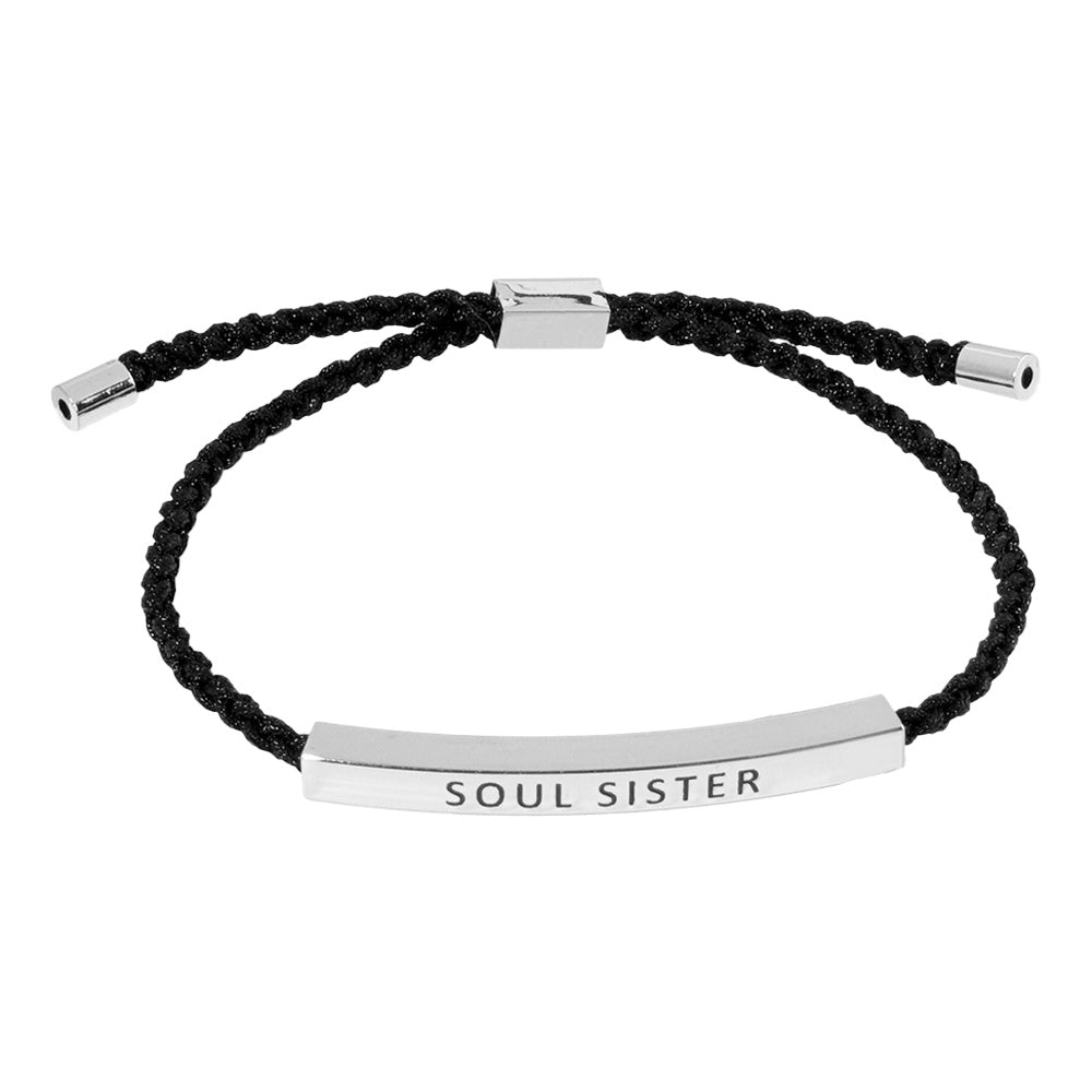 iLLASPARKZ White Gold Dipped SOUL SISTER Message Bar Pointed Rope Adjustable Bracelet