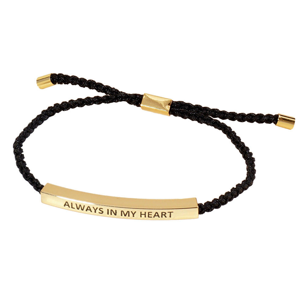 iLLASPARKZ Gold Dipped ALWYAS IN MY HEART Message Bar Pointed Rope Adjustable Cinch Pull Tie Bracelet