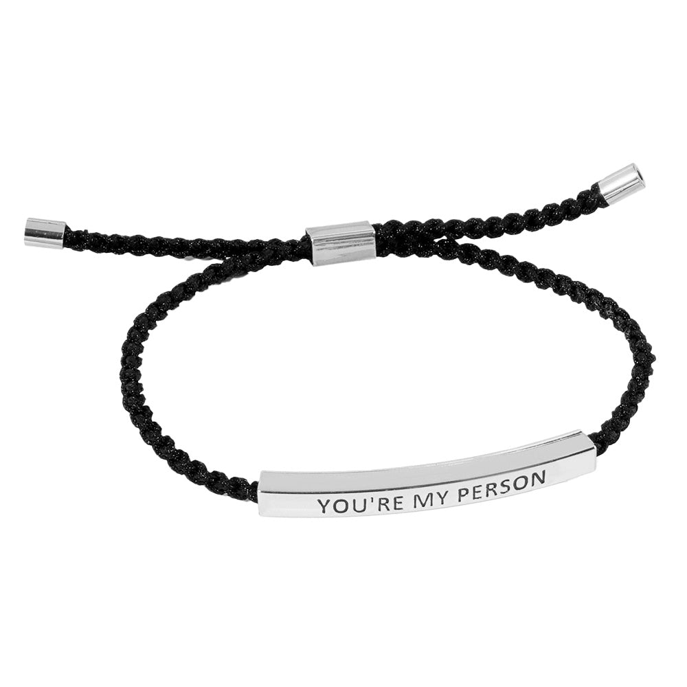 iLLASPARKZ White Gold Dipped MY PESRSON Message Bar Pointed Rope Adjustable Bracelet