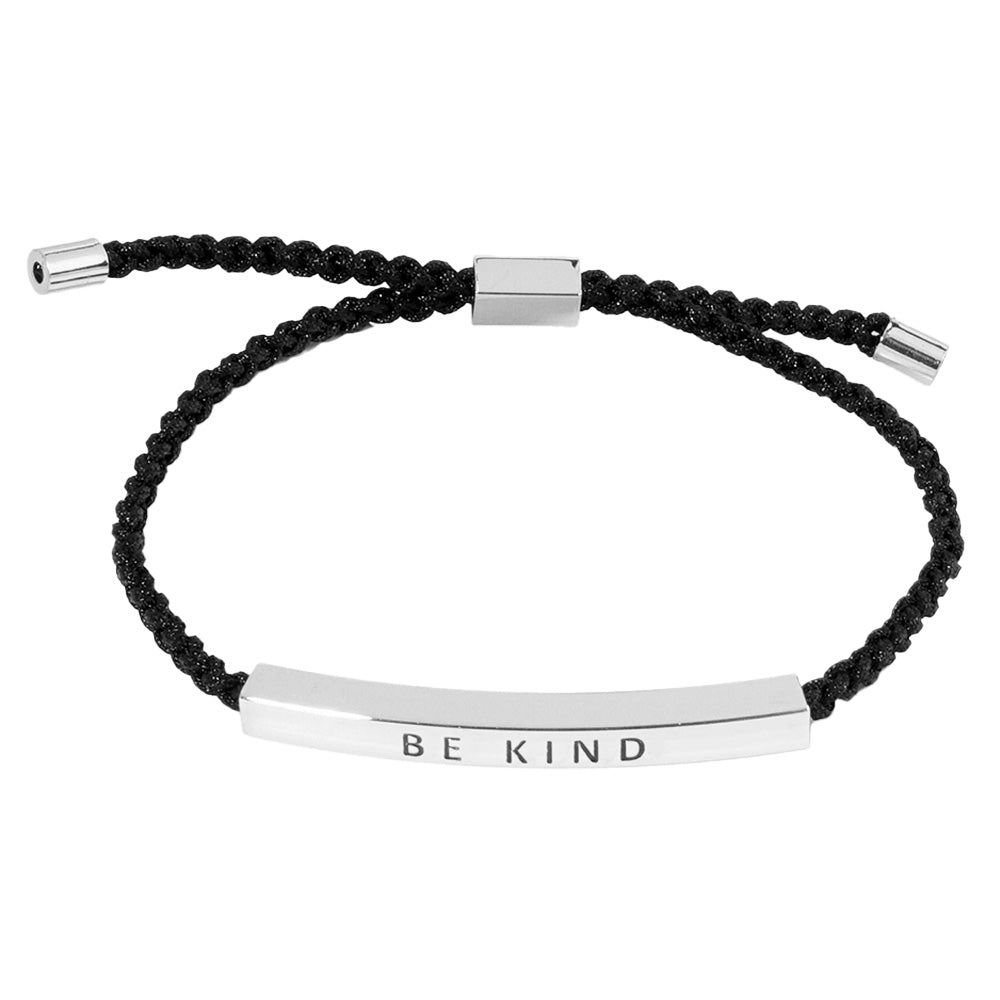 iLLASPARKZ White Gold Dipped BE KIND Message Bar Pointed Rope Adjustable Bracelet