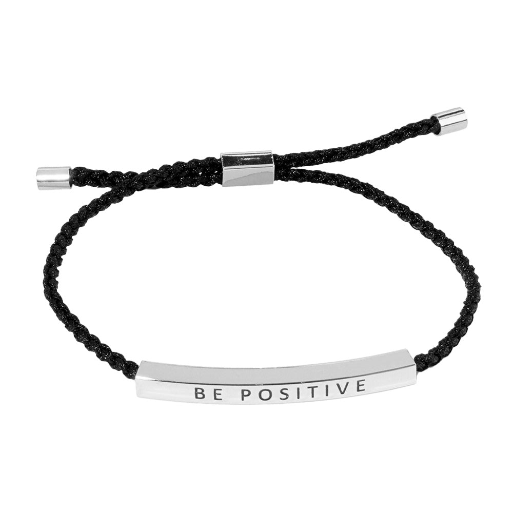iLLASPARKZ White Gold Dipped BE POSITIVE Message Bar Pointed Rope Adjustable Cinch Pull Tie Bracelet