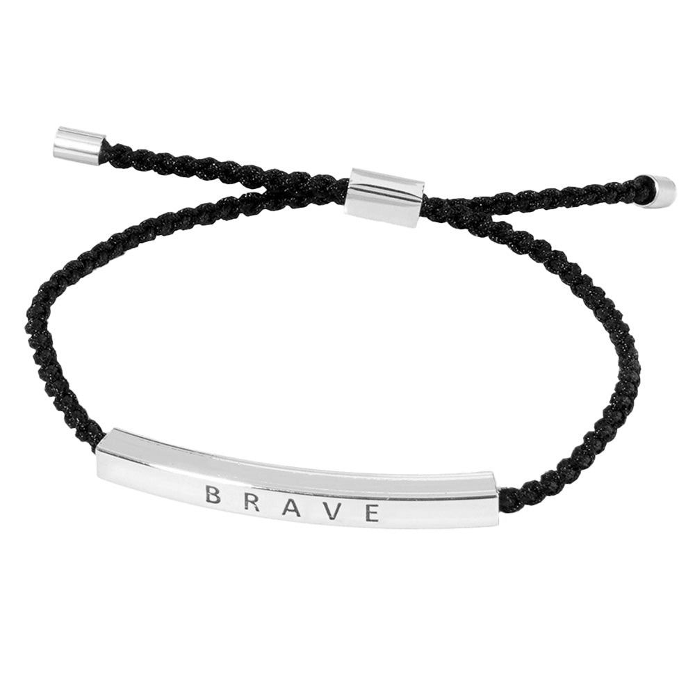 iLLASPARKZ White Gold Dipped BRAVE Message Bar Pointed Rope Adjustable Cinch Pull Tie Bracelet