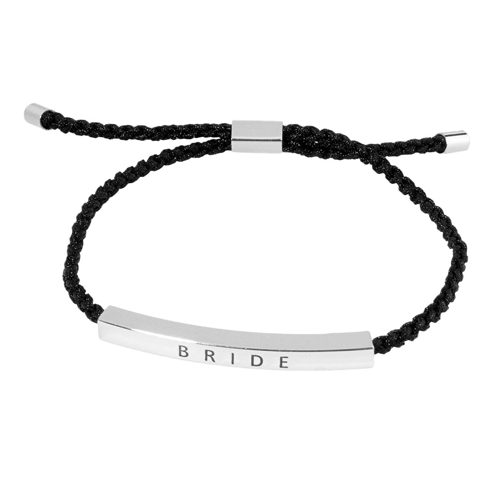 iLLASPARKZ White Gold Dipped BRIDE Message Bar Pointed Rope Adjustable Cinch Pull Tie Bracelet