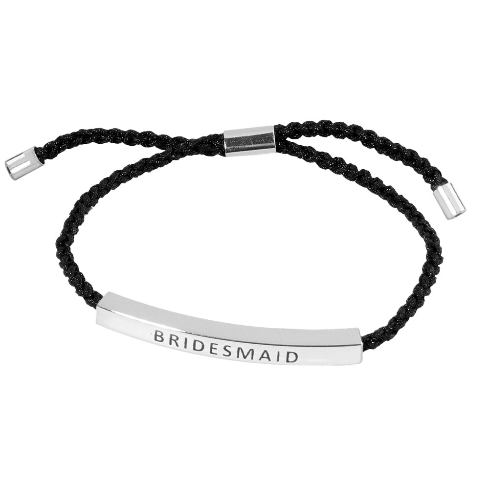 iLLASPARKZ White Gold Dipped BRIDESMAID Message Bar Pointed Rope Adjustable Cinch Pull Tie Bracelet