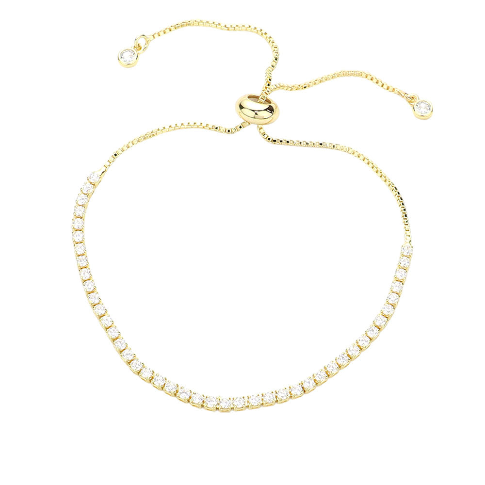 iLLASPARKZ Stainless Steel CZ Stone Tennis Chain Pull Tie Adjustable Bracelet