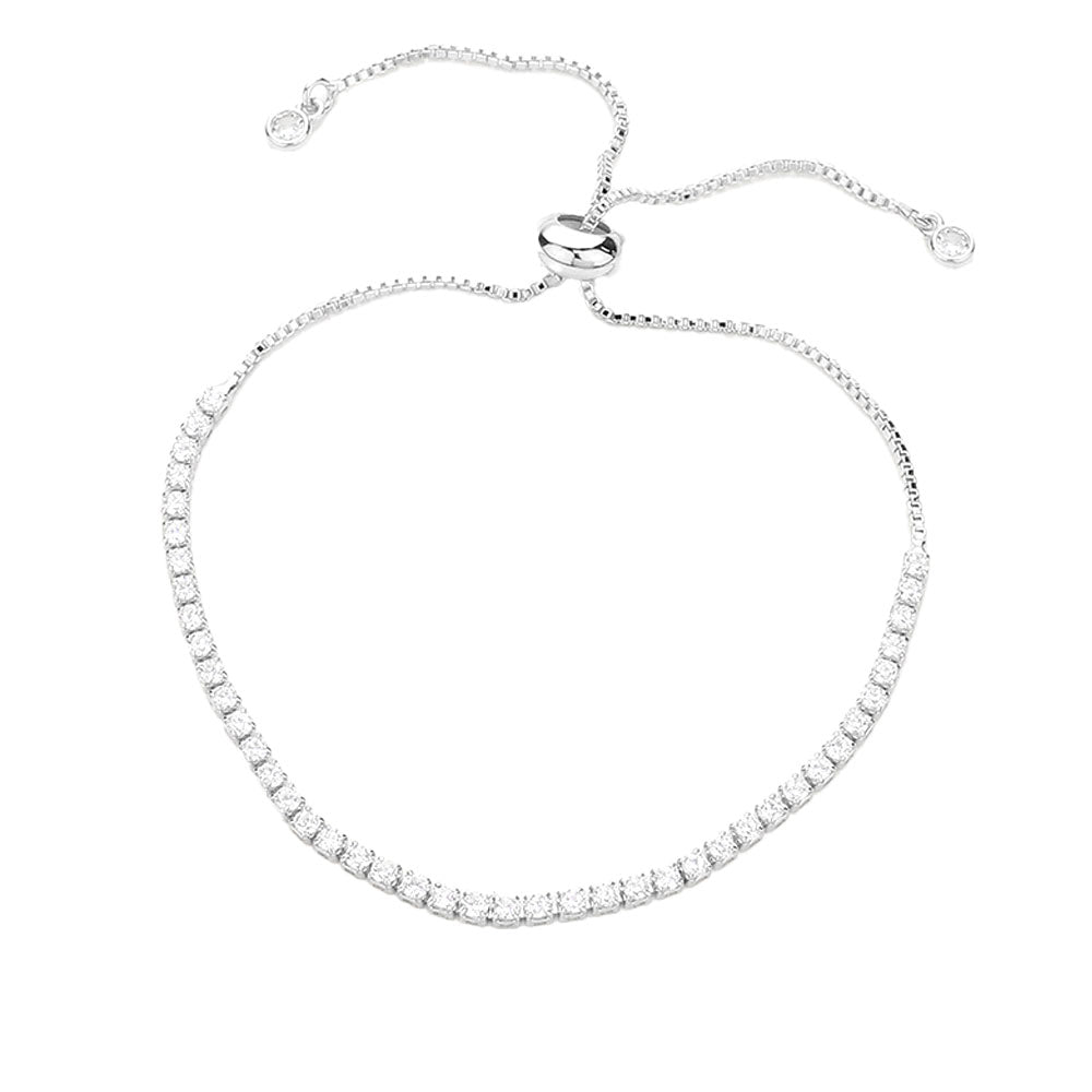iLLASPARKZ Stainless Steel CZ Stone Tennis Chain Pull Tie Adjustable Bracelet