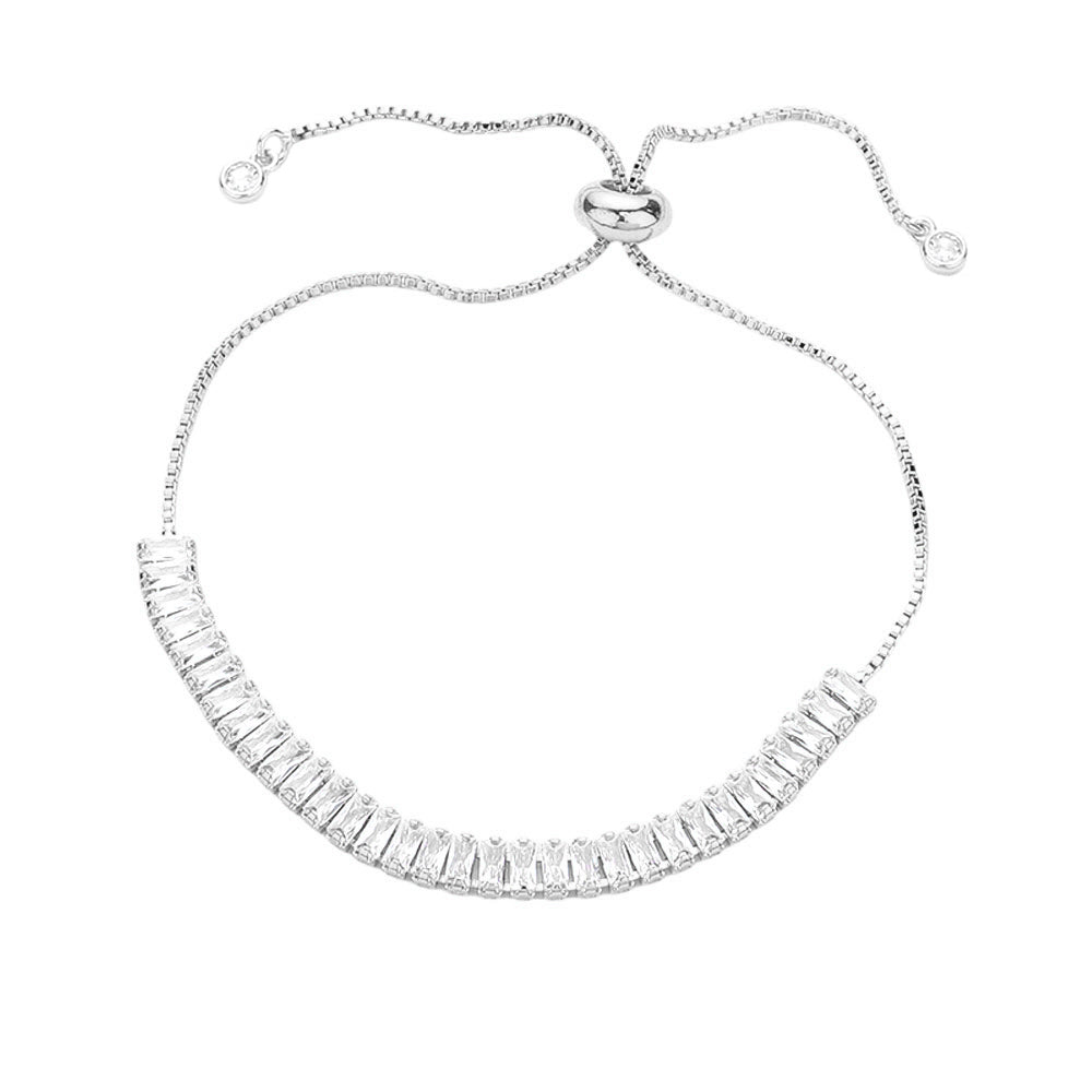 iLLASPARKZ Stainless Steel Baguette CZ Stone Tennis Chain Pull Tie Adjustable Bracelet