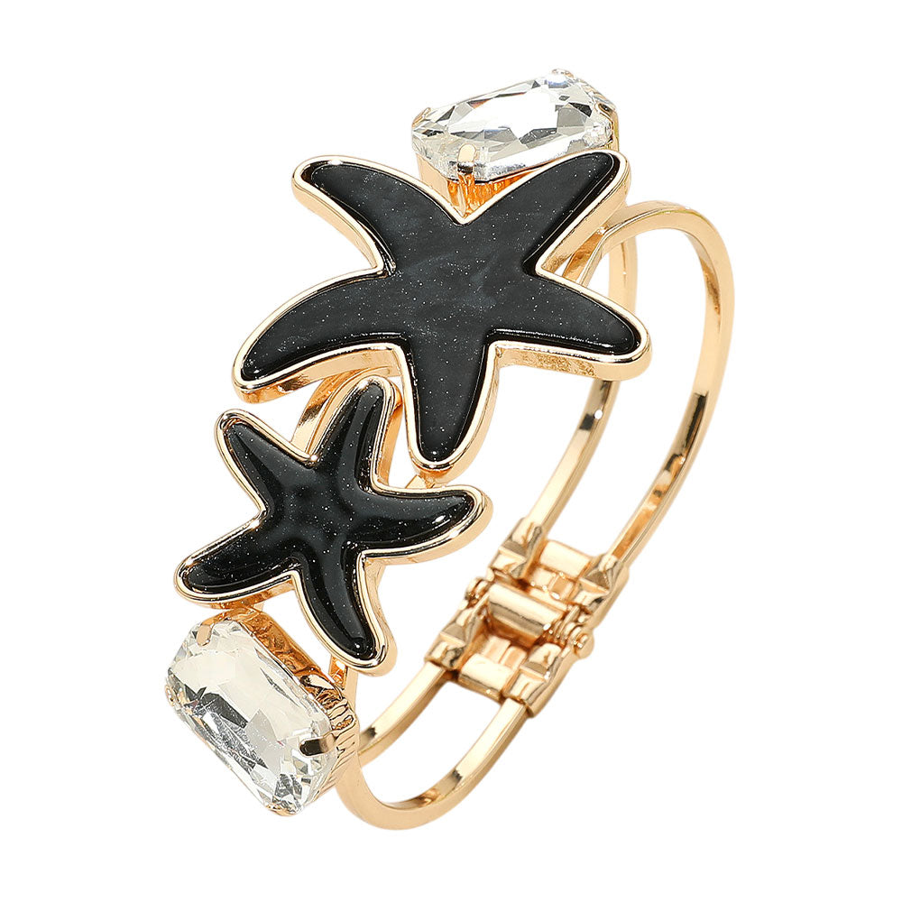 iLLASPARKZ Glittered Resin Double Starfish Hinged Bangle Bracelet