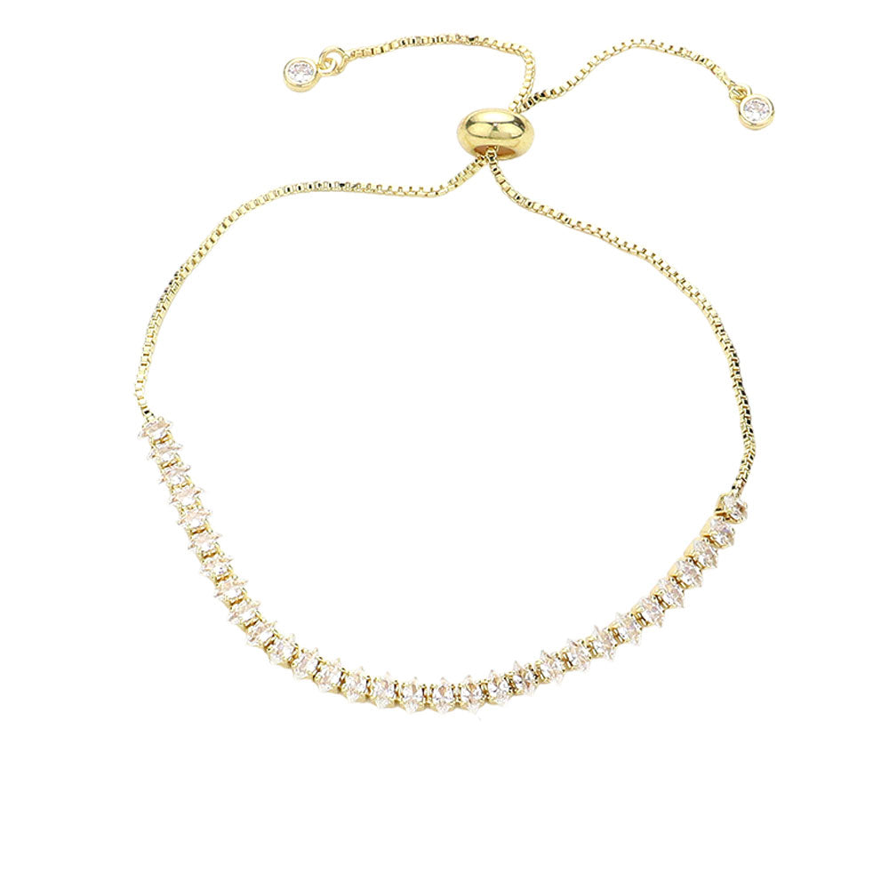 iLLASPARKZ Stainless Steel Marquise CZ Stone Tennis Chain Pull Tie Adjustable Bracelet