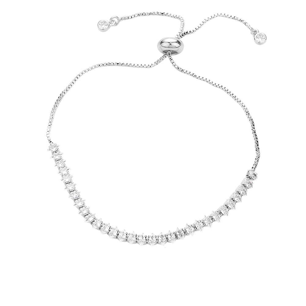 iLLASPARKZ Stainless Steel Marquise CZ Stone Tennis Chain Pull Tie Adjustable Bracelet