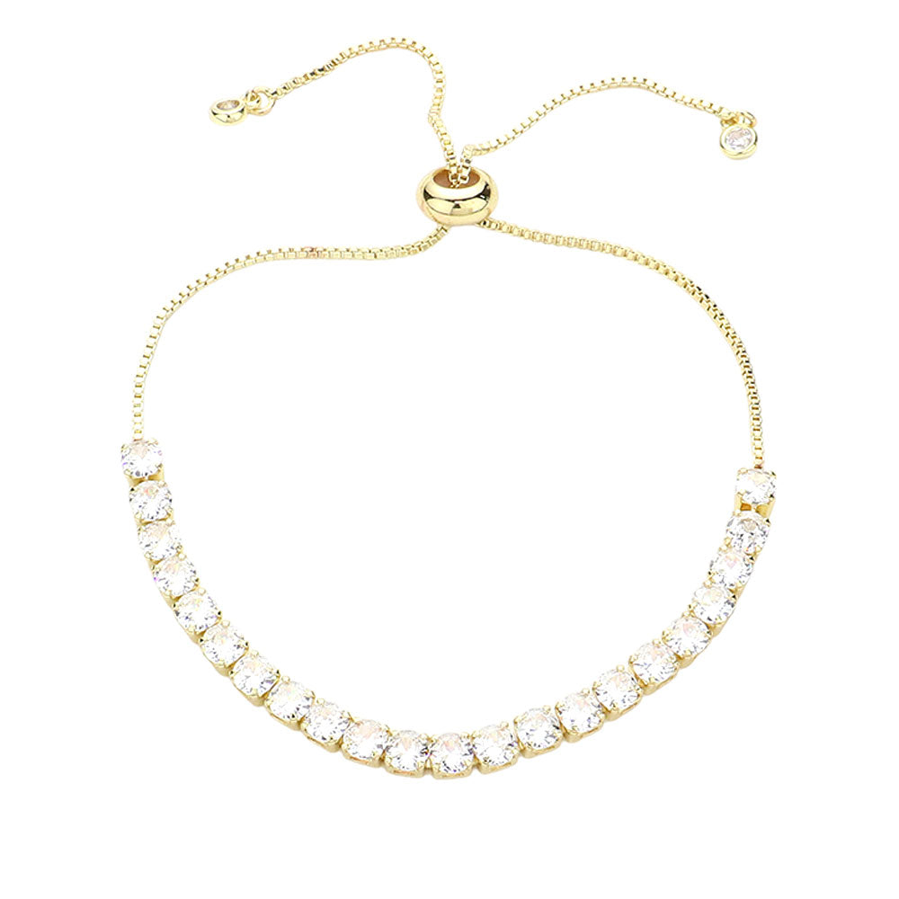 iLLASPARKZ Stainless Steel Round CZ Stone Tennis Chain Pull Tie Adjustable Bracelet
