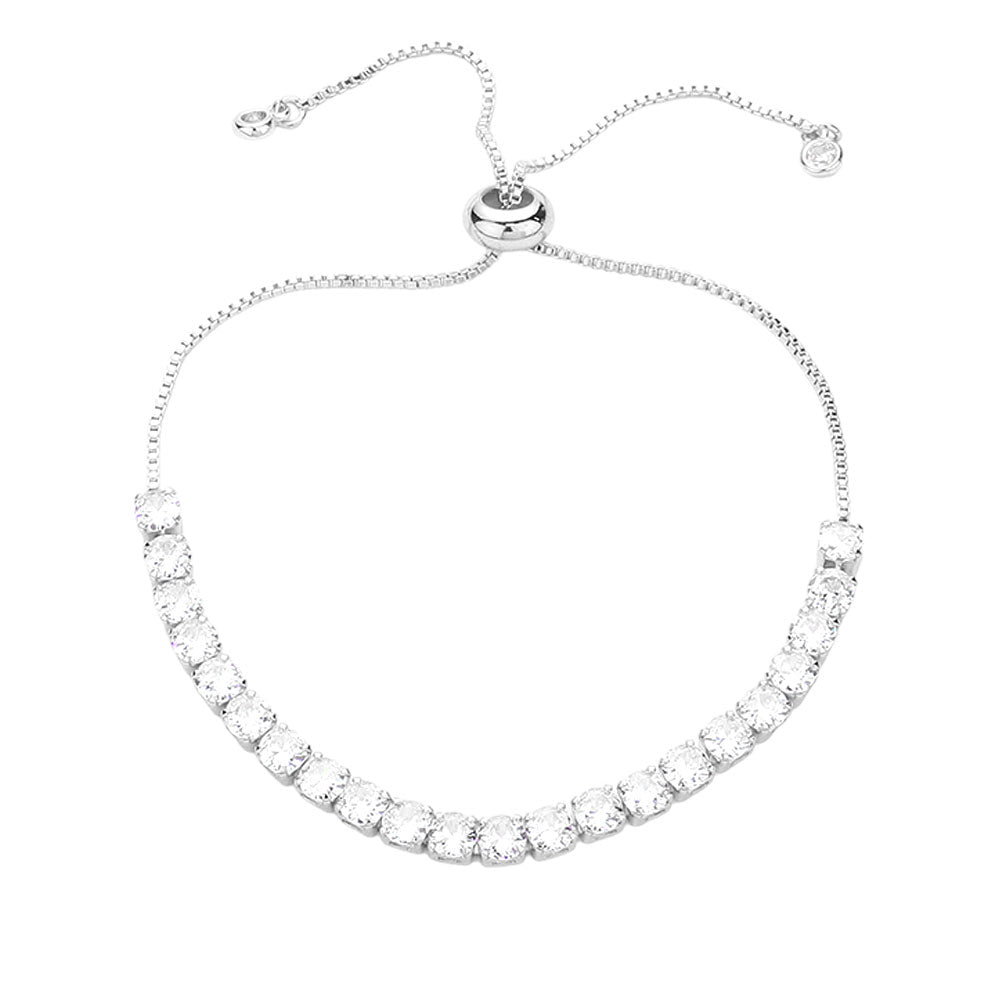 iLLASPARKZ Stainless Steel Round CZ Stone Tennis Chain Pull Tie Adjustable Bracelet