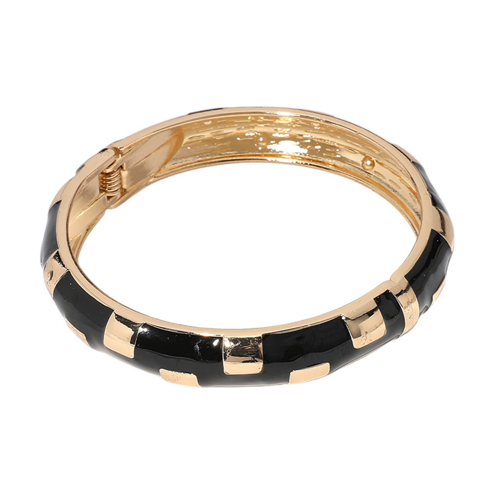 iLLASPARKZ Gold Plated Geographic Patterned Enamel Hinged Bangle Bracelet