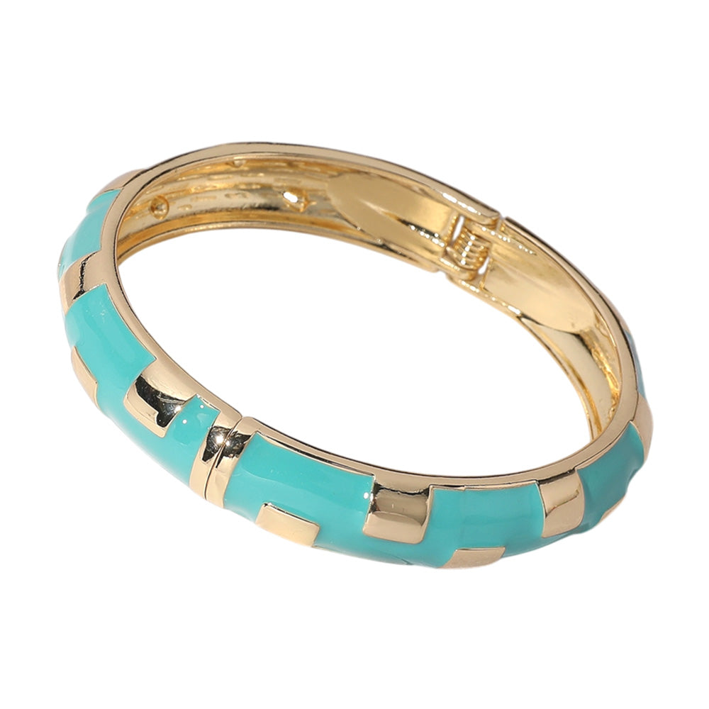 iLLASPARKZ Gold Plated Geographic Patterned Enamel Hinged Bangle Bracelet
