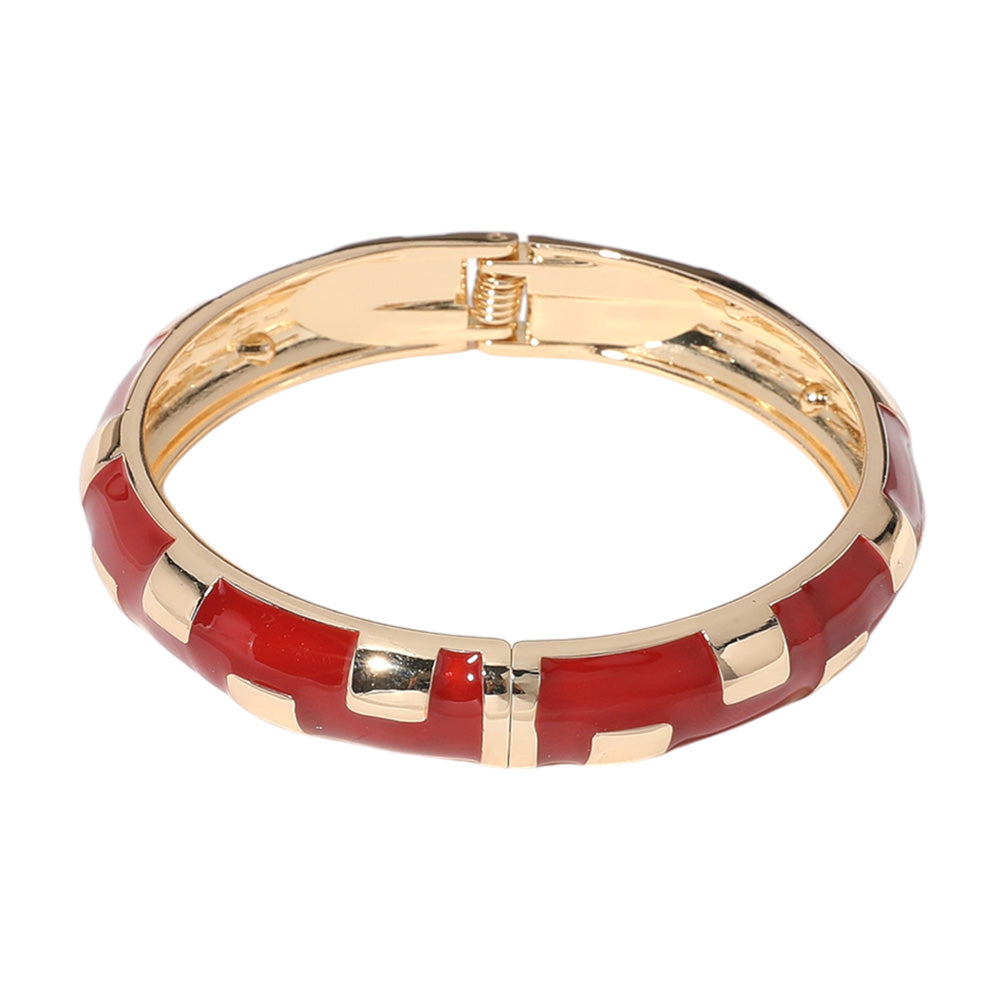 iLLASPARKZ Gold Plated Geographic Patterned Enamel Hinged Bangle Bracelet