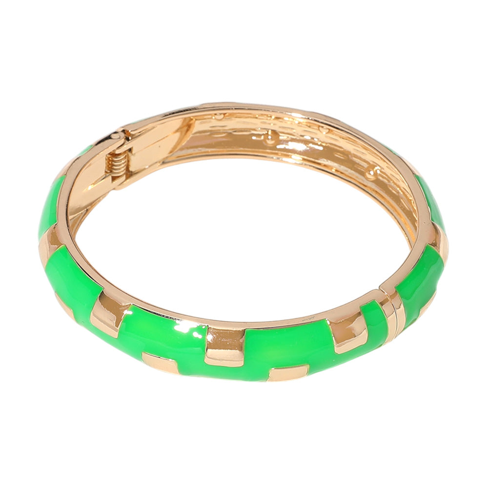 iLLASPARKZ Gold Plated Geographic Patterned Enamel Hinged Bangle Bracelet