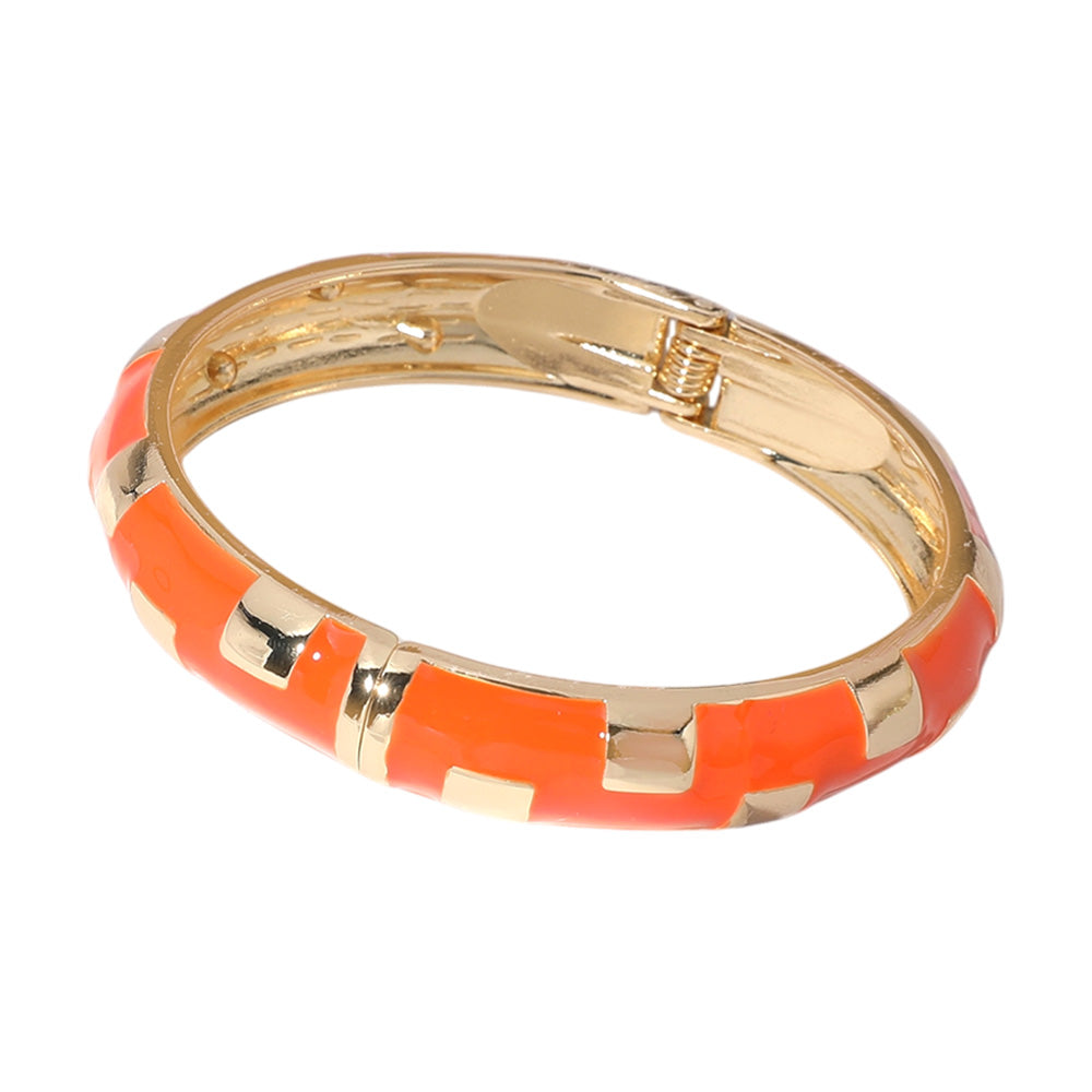 iLLASPARKZ Gold Plated Geographic Patterned Enamel Hinged Bangle Bracelet