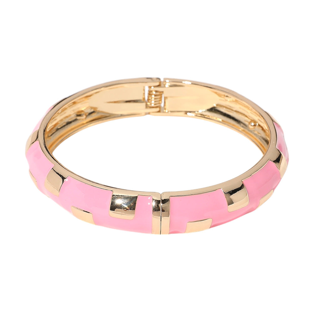 iLLASPARKZ Gold Plated Geographic Patterned Enamel Hinged Bangle Bracelet