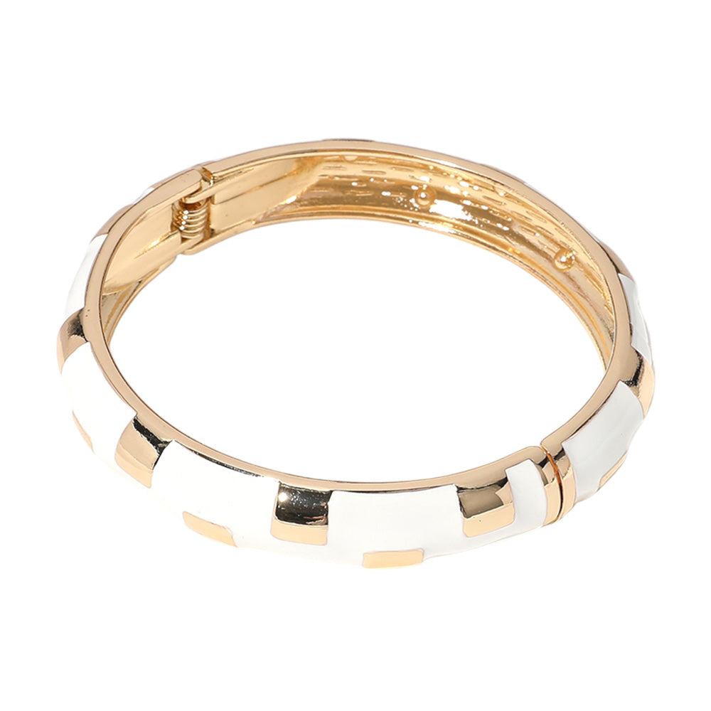 iLLASPARKZ Gold Plated Geographic Patterned Enamel Hinged Bangle Bracelet