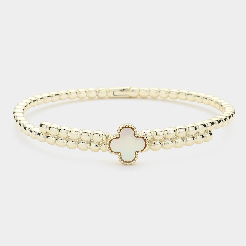iLLASPARKZ Mother Of Pearl Quatrefoil Pointed Bangle Bracelet