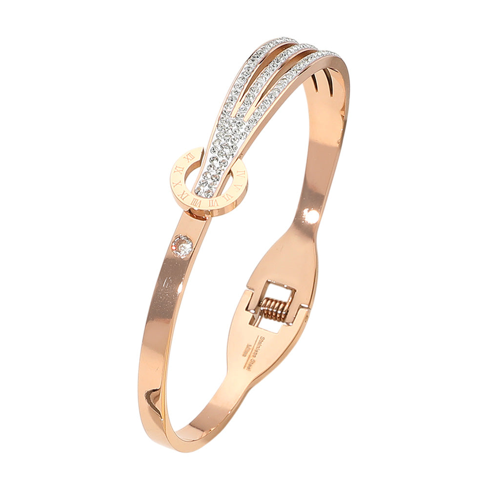 iLLASPARKZ Stainless Steel Stone Paved Multi Row Accent Hinged Bangle Bracelet