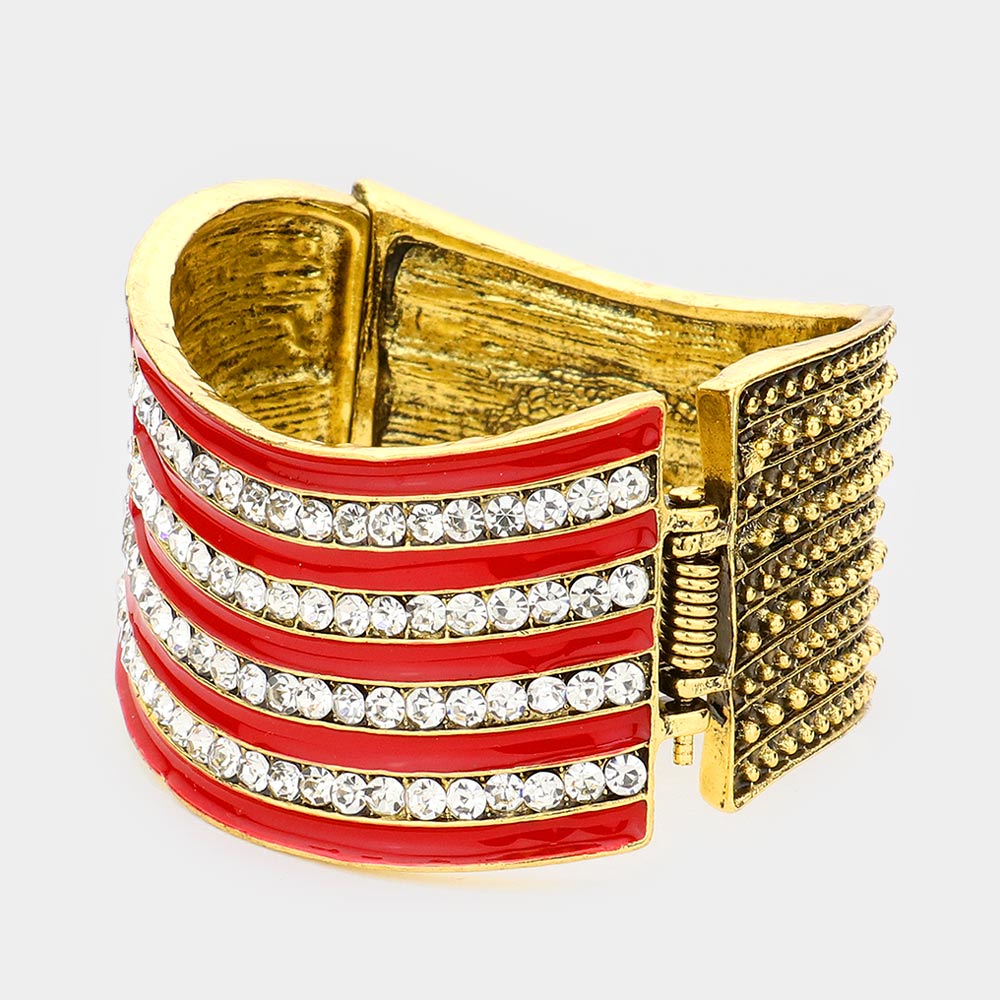 iLLASPARKZ Crystal Rhinestone American Flag Hinged Bracelet