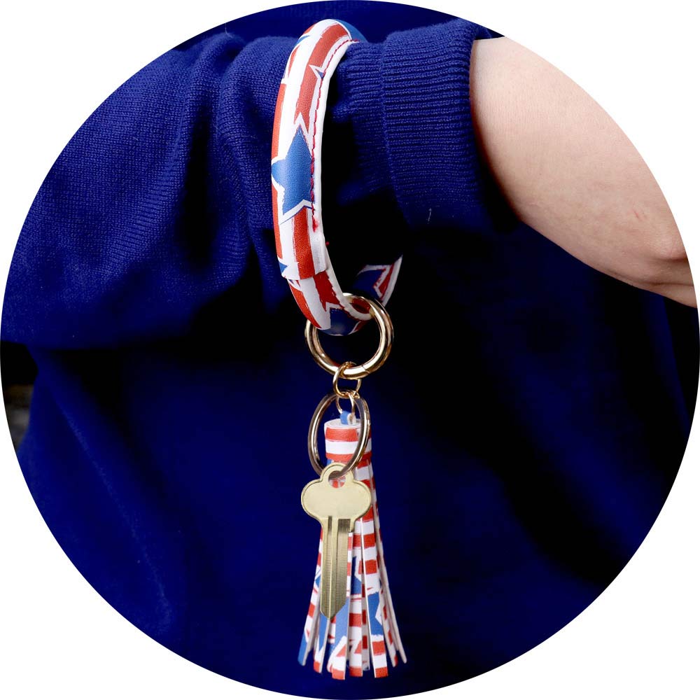 Patriotic USA Flag Faux Leather Tassel Keychain / Bracelet