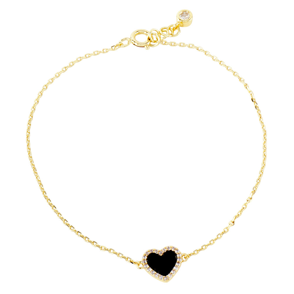 iLLASPARKZ Gold Dipped CZ Stone Paved Rim Heart Charm Pointed Bracelet