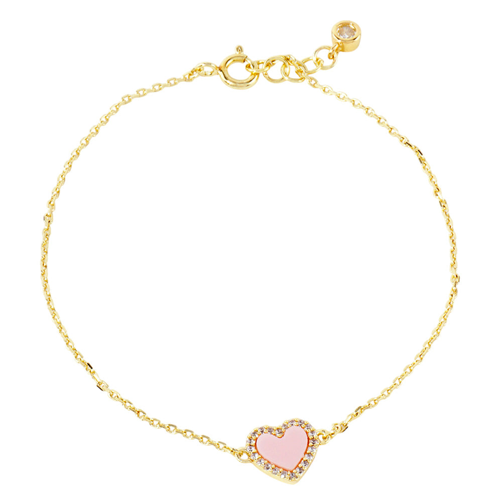 iLLASPARKZ Gold Dipped CZ Stone Paved Rim Heart Charm Pointed Bracelet
