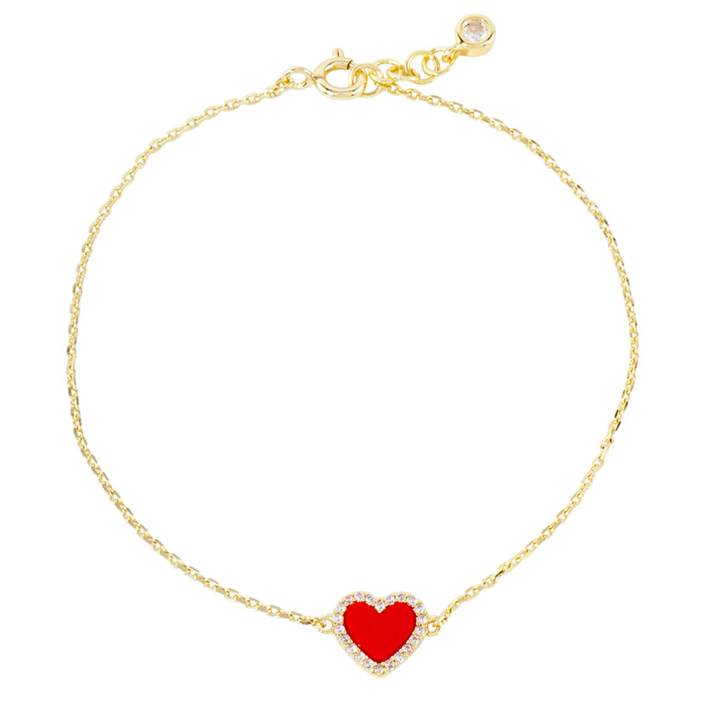 iLLASPARKZ Gold Dipped CZ Stone Paved Rim Heart Charm Pointed Bracelet