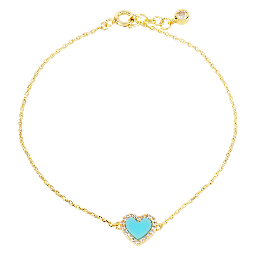 iLLASPARKZ Gold Dipped CZ Stone Paved Rim Heart Charm Pointed Bracelet