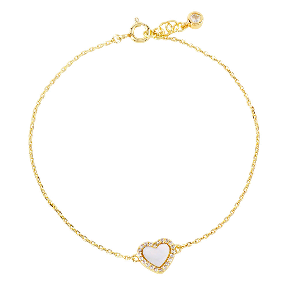 iLLASPARKZ Gold Dipped CZ Stone Paved Rim Heart Charm Pointed Bracelet