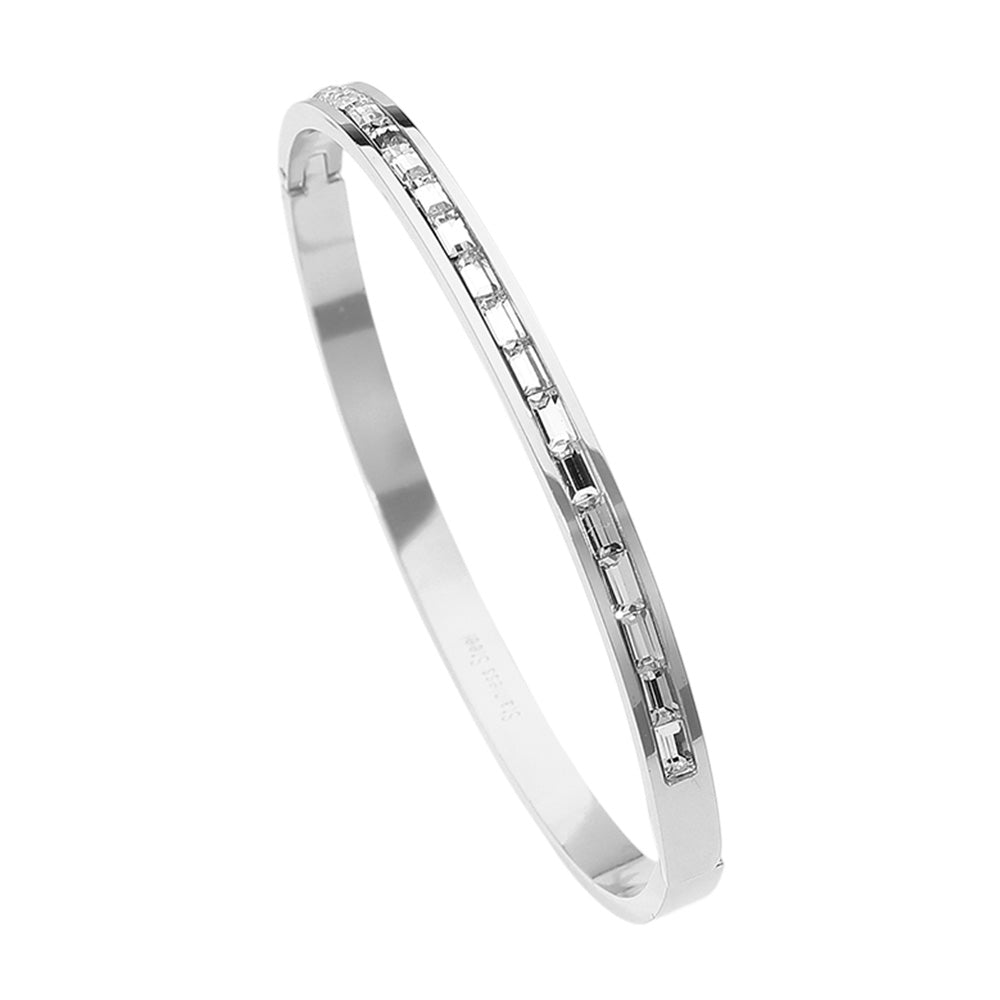 iLLASPARKZ Stainless Steel Baguette Stone Paved Hinged Bangle Bracelet