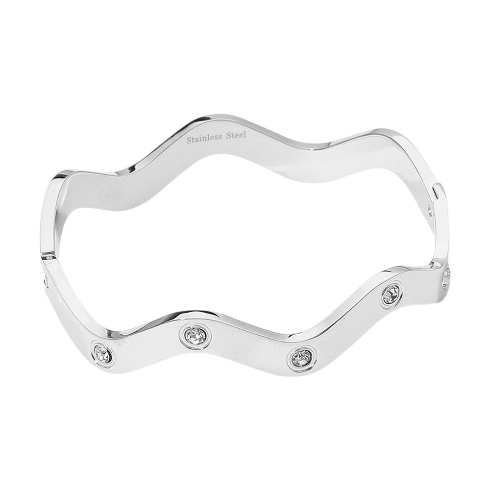 iLLASPARKZ Stainless Steel Stone Paved Wavy Hinged Bangle Bracelet