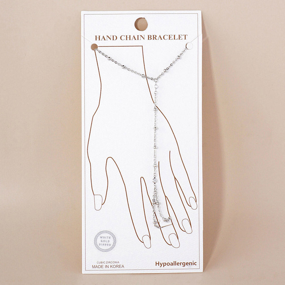 iLLASPARKZ Gold Dipped Beads Chain Stone Bezel Hand Chain Bracelet