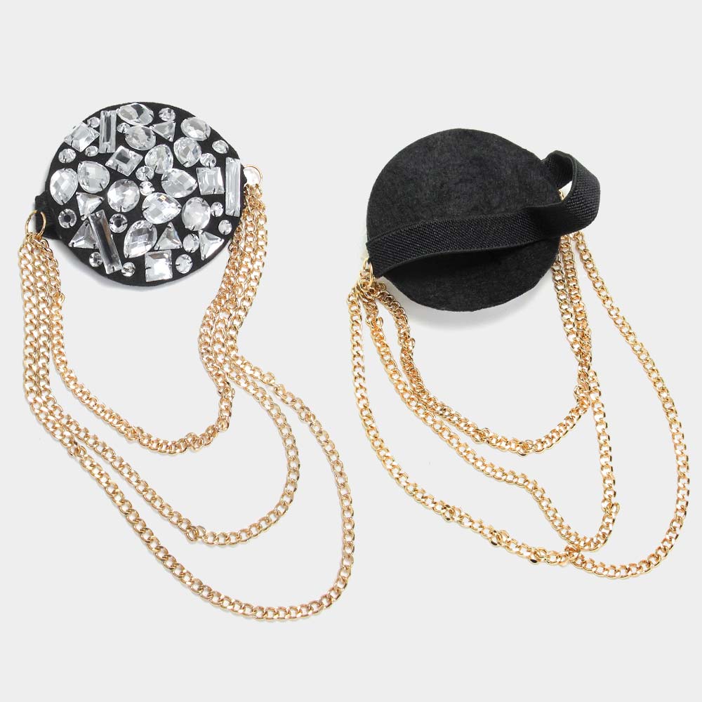 iLLASPARKZ Draped Metal Chain Multi Stone Embellished Shoulder Epaulette