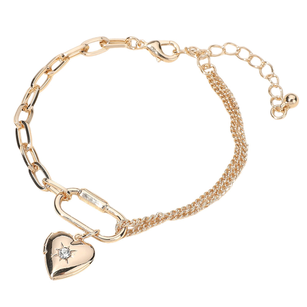 iLLASPARKZ SECRET BOX_Stone Paved Heart Locket Carabiner Charm Half Paper Clip Chain Bracelet